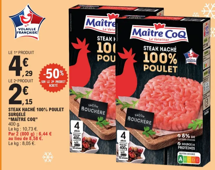 Offre: Steak haché 100% poulet surgelé