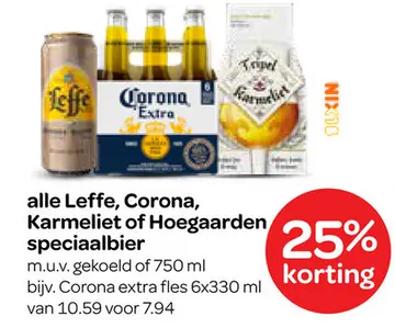 Aanbieding: alle Leffe, Corona, Karmeliet of Hoegaarden speciaalbier