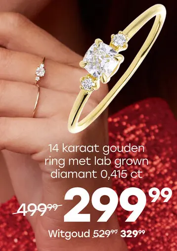 Aanbieding: 14 karaat geelgouden ring met labgrown diamant 0,415ct voor dames