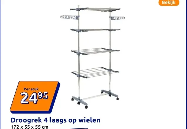 Aanbieding: Droogrek 4 laags op wielen