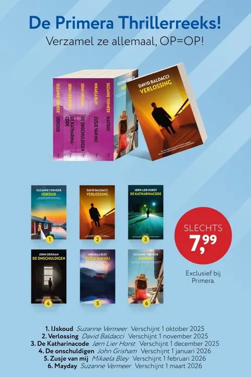 Aanbieding: Boek - IJskoud, Verlossing, De Katharinacode, De onschuldigen, Zusje van mij of Mayday