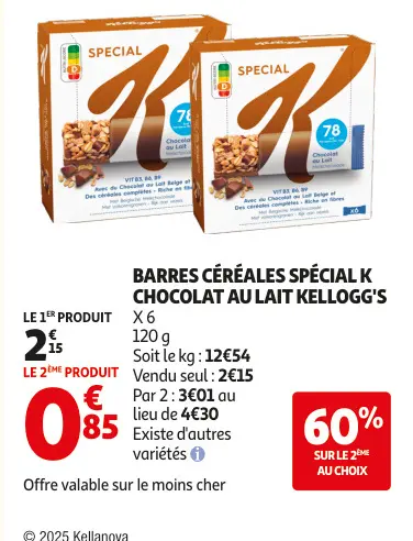 Offre: Barres céréales spécial k chocolat au lait