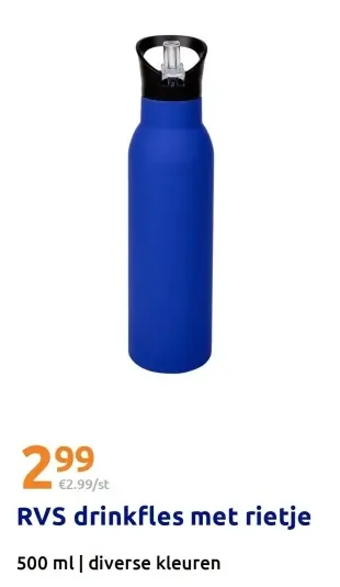 Promotie: RVS drinkfles met rietje