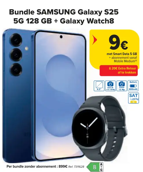 Promotie: SAMSUNG Galaxy S25 5G 128 GB + Galaxy Watch8