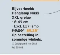 Promotie: Hanglamp Nikki XXL greige