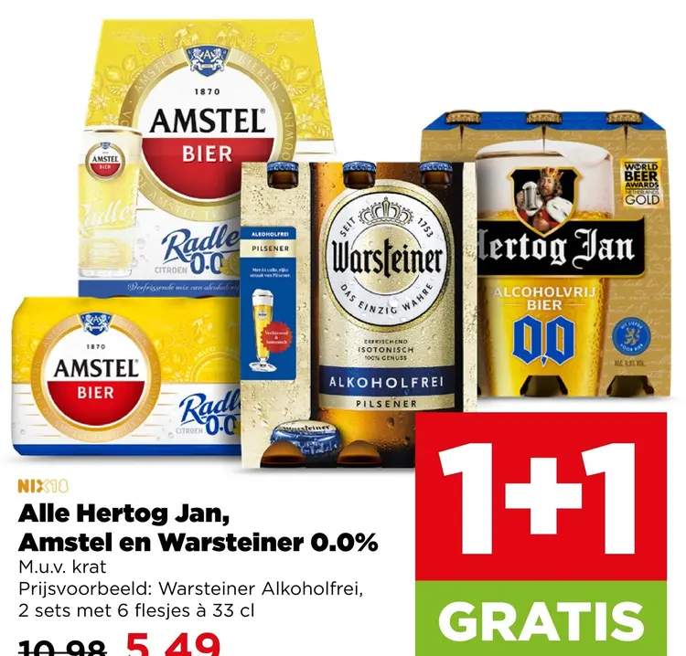 Aanbieding: Alle Hertog Jan, Amstel en Warsteiner 0.0%