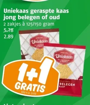 Aanbieding: Uniekaas geraspte kaas jong belegen of oud