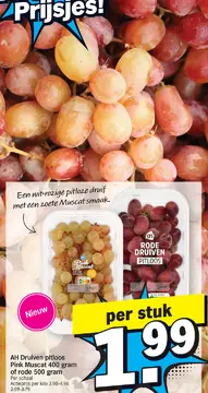 Aanbieding: AH Druiven pitloos Pink Muscat of rode 500 gram