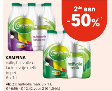 Aanbieding: CAMPINA volle, halfvolle of lactosevrije melk