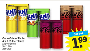 Aanbieding: Coca-Cola of Fanta 0.25 literblikjes