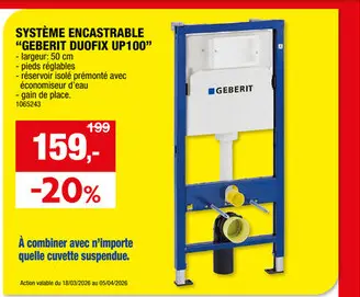 Offre: Geberit UP 100 système de suspension WC
