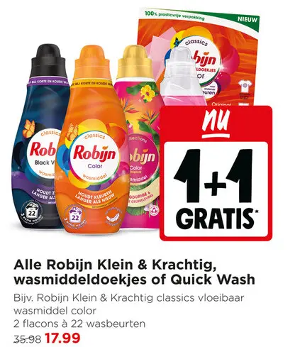 Aanbieding: Robijn Klein & Krachtig, wasmiddeldoekjes of Quick Wash