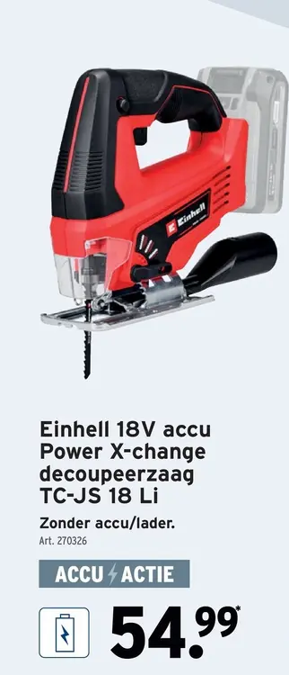 Promotie: Einhell 18V accu Power X-change decoupeerzaag