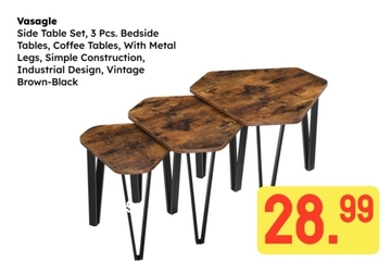 Aanbieding: Side Table Set , Bedside Tables , Coffee Tables , With Metal Legs , Simple Construction , Industrial Design , Vintage Brown - Black