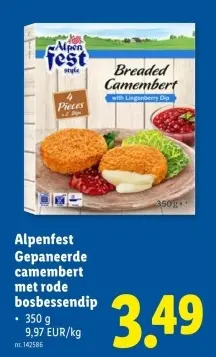 Promotie: Gepaneerde camembert met rode bosbessendip