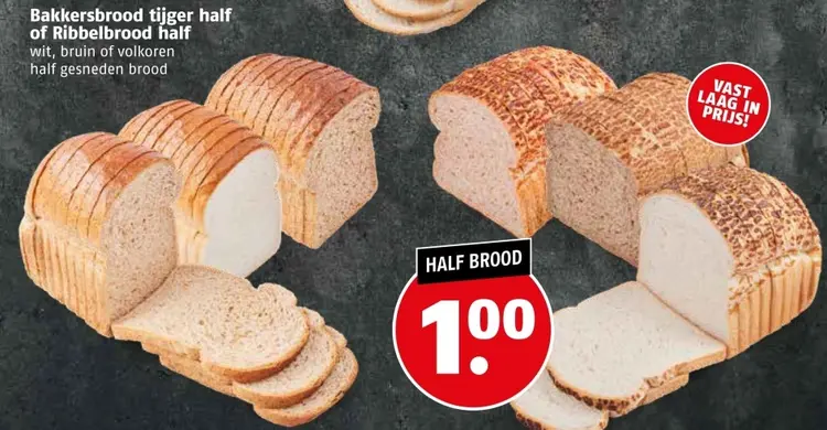 Aanbieding: Bakkersbrood tijger half of Ribbelbrood half