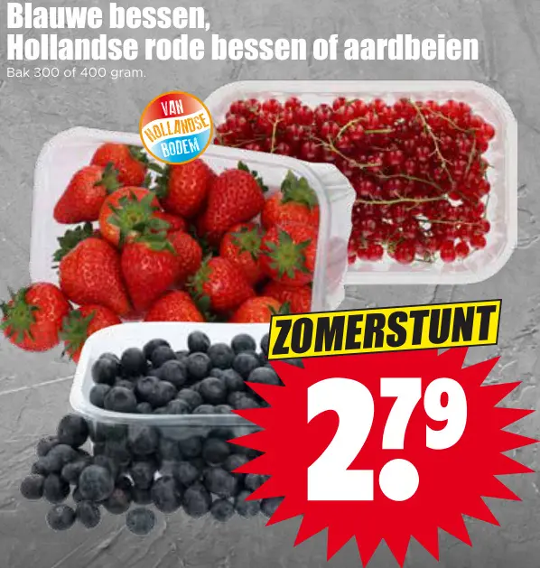 Aanbieding: Blauwe bessen, Hollandse rode bessen of aardbeien