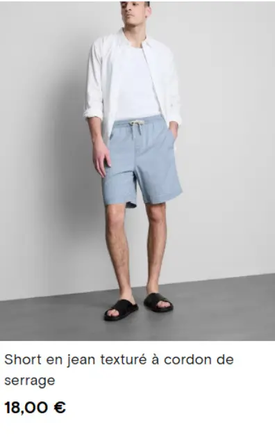 Offre: Short en jean texturé à cordon de serrage