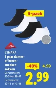 Aanbieding: 5 paar dames- of heren-sneakersokken