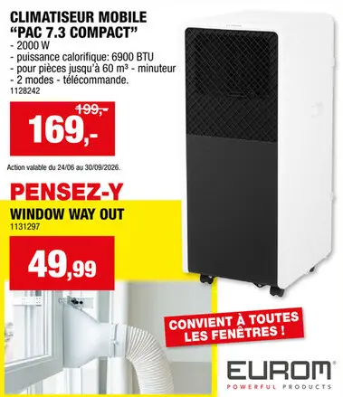 Offre: Eurom PAC 7.3 Compact climatiseur mobile 6900 BTU