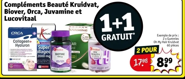 Offre: Compléments Beauté Kruidvat, Biover, Orca, Juvamine et Lucovitaal