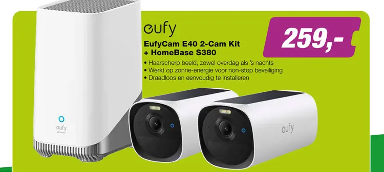 Aanbieding: eufy eufyCam E40 2-Cam Kit - HomeBase S380 Cameraset