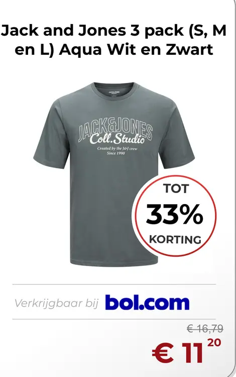Aanbieding: Jack and Jones 3 pack Aqua Wit en Zwart