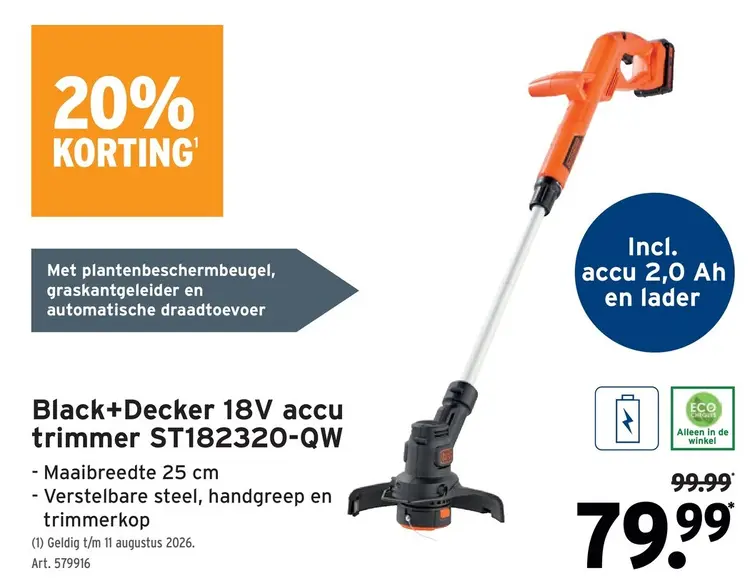 Promotie: Black+Decker 18V accu trimmer ST182320-QW