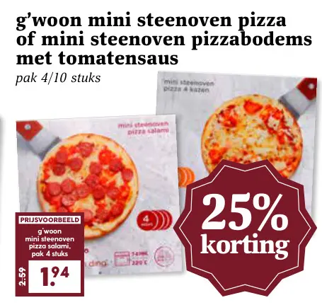 Aanbieding: Mini steenoven pizza of mini steenoven pizzabodems met tomatensaus