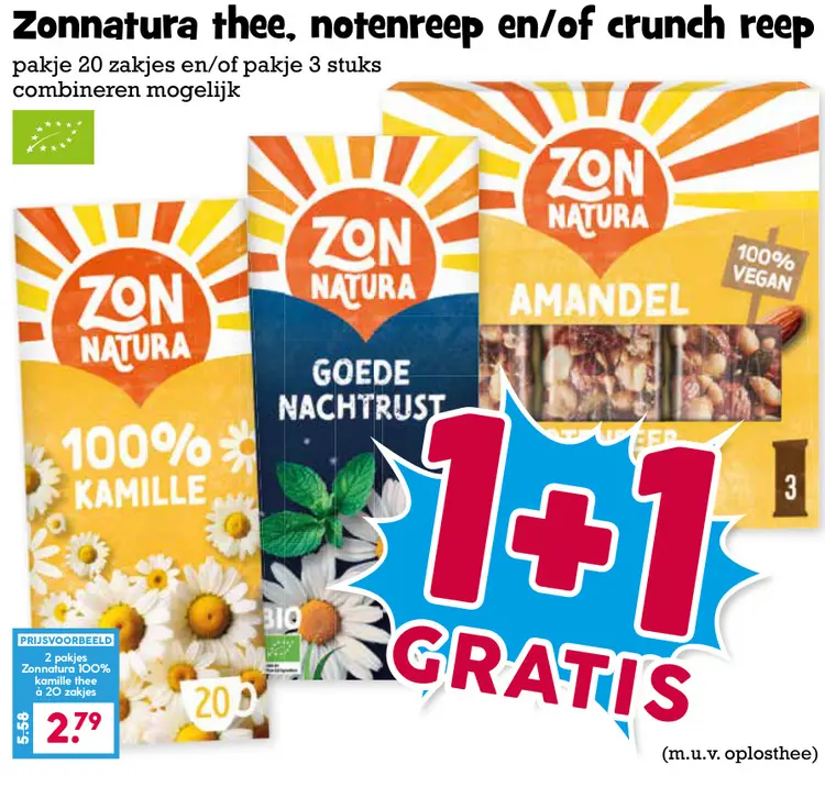 Aanbieding: Thee, notenreep en/of crunch reep