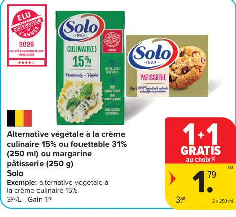 Offre: Alternative végétale à la crème culinaire 15% ou fouettable 31% ou margarine pâtisserie