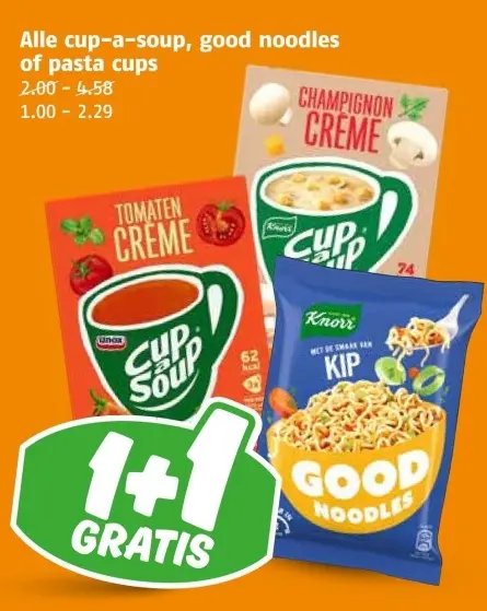Aanbieding: Alle cup-a-soup, good noodles of pasta cups