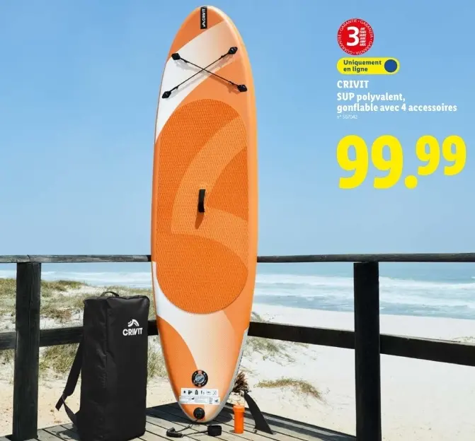 Offre: SUP polyvalent, gonflable avec 4 accessoires