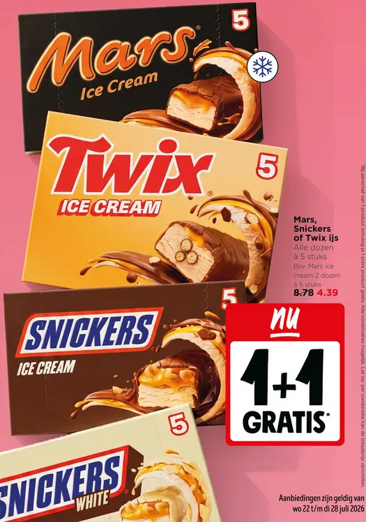 Aanbieding: Mars, Snickers of Twix ijs