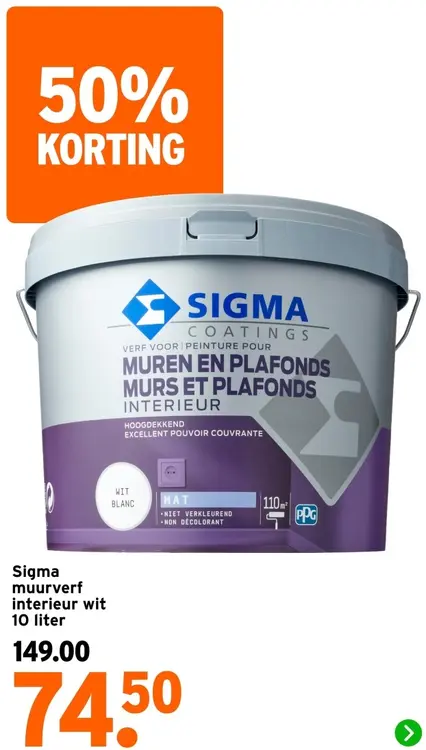 Aanbieding: Muurverf interieur wit 10 liter