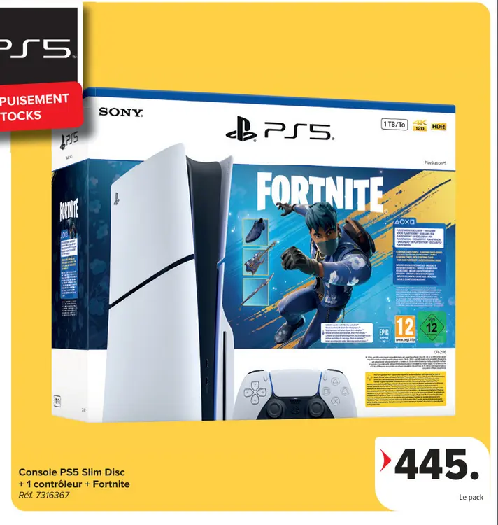 Offre: PS5 Slim Disc + 1 contrôleur + Fortnite