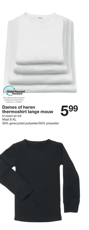 Aanbieding: Dames of heren thermoshirt lange mouw