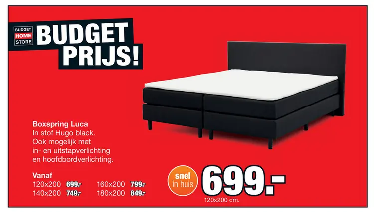 Aanbieding: Boxspring Luca in stof Hugo Black