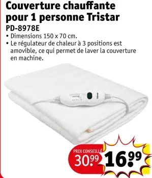Offre: Couverture chauffante pour 1 personne
