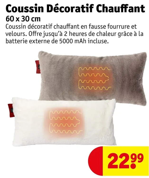 Offre: Coussin décoratif chauffant 60 x 30 cm