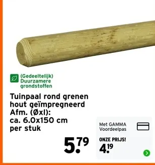 Aanbieding: Tuinpaal rond grenen hout geïmpregneerd