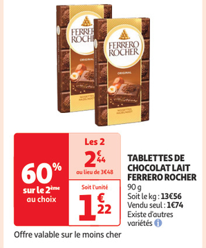 Aanbieding: TABLETTES DE CHOCOLAT LAIT FERRERO ROCHER