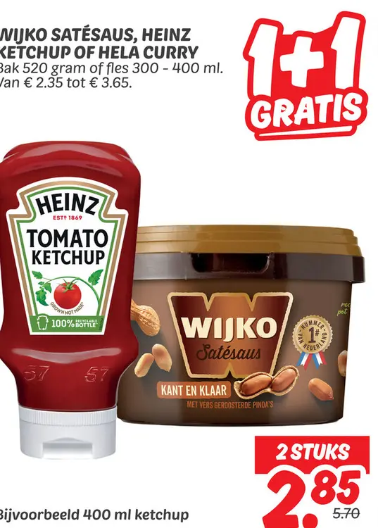 Aanbieding: Satésaus, ketchup of HELA curry