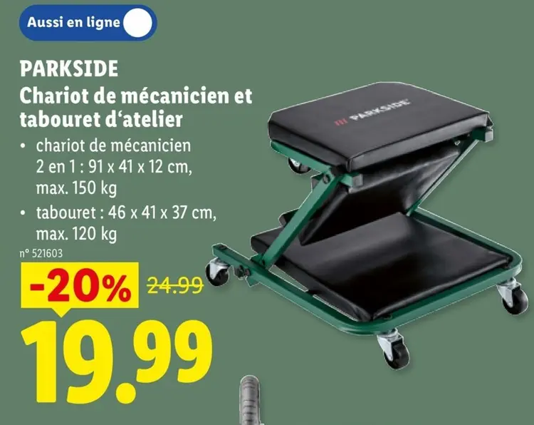 Offre: Chariot de mécanicien et tabouret d'atelier