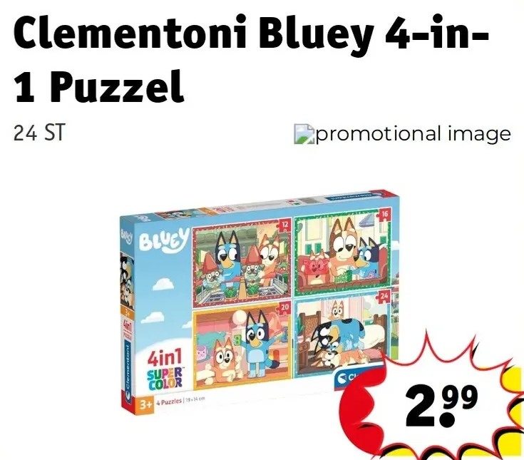 Promotie: Clementoni Bluey 4-in-1 Puzzel