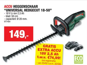 Promotie: Accu heggenschaar "universal hedgecut 18-50"