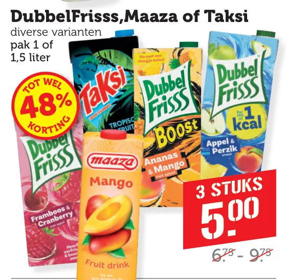 Aanbieding: DubbelFrisss, Maaza of Taksi