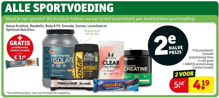 Aanbieding: Keuze Kruidvat, Barebells, Body & Fit, Grenade, Isostar, Lucovitaal en Optimum Nutrition
