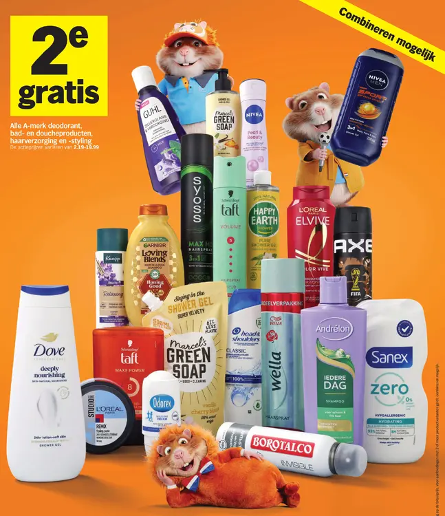 Aanbieding: Alle A-merk deodorant, bad- en doucheproducten, haarverzorging en -styling