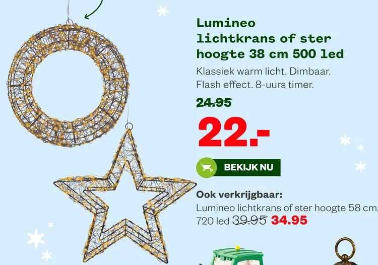 Aanbieding: Lichtkrant of ster hoogte 38 cm 500 led